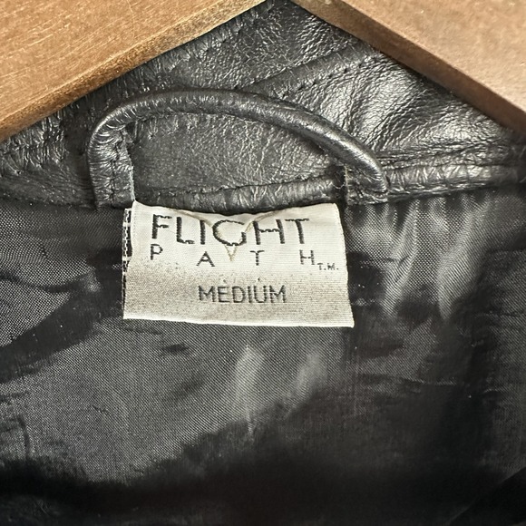 Flight Path Mens Vintage Black Patchwork Genuine Leather Bomber Jacket Medium - Picture 3 of 4